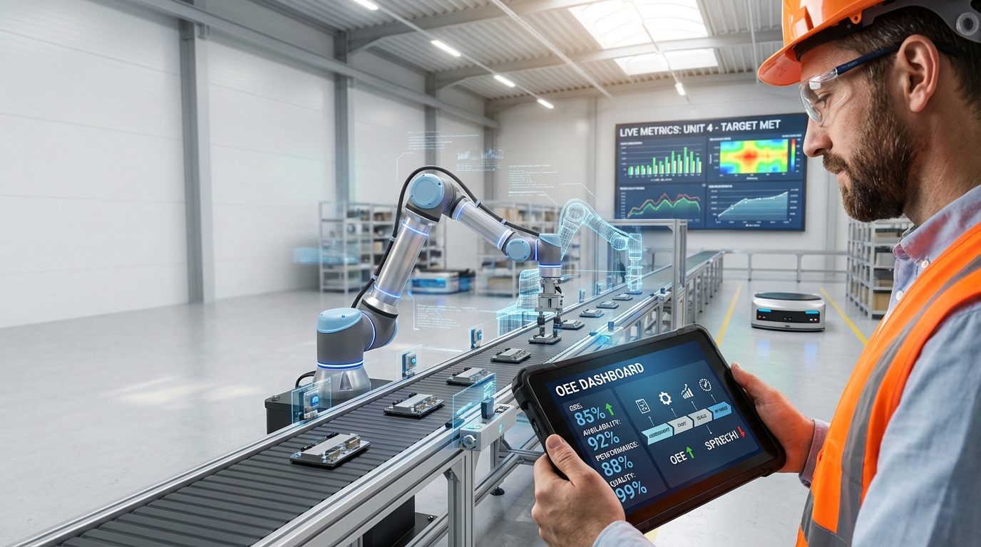 Linea produttiva industriale con macchinari e sensori per la digitalizzazione dei processi produttivi